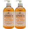 FEI FAN 2x Sapone Di Marsiglia Vegetale Per Mani, Viso e Corpo. Con Tappo Dosatore 500ml (TEA TREE)