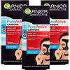 Garnier SkinActive PureActive Punti Neri Maschera Viso Anti Imperfezioni Contro Impurità Formula Peel-Off con Carbone e Acido Salicilico Azione Purificante Antibatterica per Zona T - 3 Flaconi da 50ml