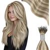 Moresoo Nano Ring Extension Biondo Invisibili Extension Nano Ring Anelli Veri Marrone Chiaro con Biondo Platino #P9A/60 40 cm 50g 50 Ciocche