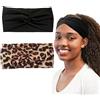 Hjiaruiky 2 fasce per capelli a turbante da donna, elastiche, alla moda, in tessuto intrecciato con nodo, carino, spesso, per donne e ragazze, leopardo nero
