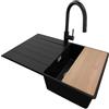 PRIMAGRAN Lavandino da Cucina Nero 78x50cm, Lavello in Granito a 1 vasca + Rubinetto 40x20cm + Set di accessori, Lavabo da Cucina Incasso al Mobile 45cm - Copenhagen Top S357
