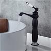 HauTour Rubinetto in ottone anticato, per bagno, miscelatore monocomando per lavabo, per bagno, stile vintage, altezza 24 cm, acqua fredda e calda, stile rustico, colore nero