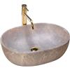 Rea - Lavabo Da Appoggio Lara Beige Lavabo Bagno 485 X 350 X 135 mm In Ceramica (Marrone, Imitazione Marmo)