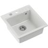 QUADRON Lavello da cucina in granito | dimensioni 50 x 52 x 20 cm, bianco e acciaio | Lavello PETER 110 in granito Lavello a vasca singola | Lavello da incasso con foro per rubinetto