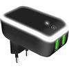 CELLY Caricatore di Rete 2 Porte USB con Luce LED, Ricarica Rapida 2,4 A Doppia Universale, Nero