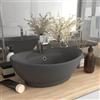 AJSEOYBS Lavabo ovale in ceramica con troppopieno e foro rubinetto grigio scuro opaco, dimensioni 58,5 x 39 cm per bagno e lavanderia