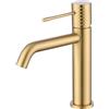 IMEX Miscelatore monocomando per lavabo oro in ottone con finitura PVD oro spazzolato cartuccia ceramica Ø26mm tubi flessibili 3-8 apertura cold open modello GENOVA Imex-BDG053-1OC