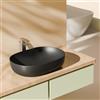 EMKE Lavabo da Appoggio Ovale in Ceramica 60 x 42 x 15 cm, Lavandino Bagno Soprapiano Moderno, Lavamano Nero Opaco Senza Foro Rubinetto - Senza Rubinetto e Piletta