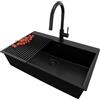 PRIMAGRAN Lavandino da Cucina Tutto Nero 78x50cm, Lavello in Granito a 1 vasca + Rubinetto 40x20cm + Set di accessori, Lavabo da Cucina Incasso al Mobile 80cm - Riga S483