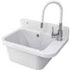 GRANITAN Lavandino da Esterno Moderno per Garage e Lavanderia - Lavatoio per Installazione Interna ed Esterna - Pilozzo da Esterno Giardino - 50x34x31 cm - (Bianco + Rubinetto del Lavello FLEX)