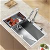 ZJDCQGS Lavello da Cucina 80x50cm, Lavandino da Cucina a 1 vasca + Sifone Classico + Scolapasta avvolgibile, Lavabo da Cucina Incasso al mobile da incasso e sottotop