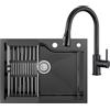 CECIPA 60x45 cm Lavello Nero in Acciaio Inox con Arco Rubinetto Cucina Estraibile, Lavandino Cucina 1 Vasca Nero per Mobile da 60cm