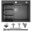 Sofetiy - Lavello da cucina da 60 x 45 cm, nero antracite, in acciaio inox, moderno, rettangolare, per sottolavelli da 60 cm, con foro per rubinetto