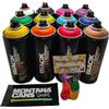 PROGAL COLORS Montana Black 400 ml Colori popolari Set di 12 Graffiti Street Art Murale Vernice Spray + 6 testine spray di ricambio