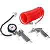Deuba Set di accessori 3 pezzi compressore aria compressa Pistola per il soffiaggio manometro Tubo spirale 5m bloccacavo