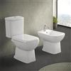 Inbagno Coppia di sanitari monoblocco con scarico a pavimento e cassetta in ceramica, copriwc originale modello avvolgente, GINEVRA