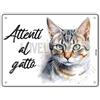 Lovelytiles Cartello Attenti Al Gatto 15 X 20 Cm,Facile da installare, per Uso Interno o Esterno,Resistente UV,Resistente alle intemperie, Decorazioni Per La Casa