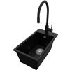 PRIMAGRAN Lavandino da Cucina Nero 28x50cm, Lavello in Granito a 1 vasca + Rubinetto 40x38cm + Set di accessori, Lavabo da Cucina Incasso al Mobile 30cm - Riga S027