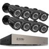 ZOSI Kit Videosorveglianza 1080P Sistema di telecamere di sicurezza Full HD senza disco rigido H.265+ DVR con set 8CH CCTV da esterno 8X 2MP, allarme di movimento