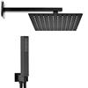 Inbagno Set doccia con soffione e doccetta nero opaco, acciaio INOX e abs, anticalcare (20x20 cm, Quadrato)