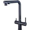ZYCDP Rubinetto Lavabo Cucina 3 Vie, Miscelatore Cucina 3 Vie con Doccetta Estraibile, 3 in 1 Rubinetti Cucina per Acqua Potabile a Doppia Leva, Nero