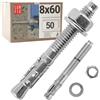 Lun Fix Tasselli Muro 8x60 mm, 50 Pezzi Acciaio Zincato, Bulloni Espansione per Calcestruzzo e Cemento Armato, Tassello Ancorante con Dado e Rondella, Ideale per Pergola, Cancello, Recinzione, Lun Fix