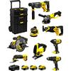 JG todotaladros STANLEY FatMax Kit SVK901 (SFMCH900 + SFMCG400 + SFMCD711 + SFMCF800 + SFMCS500 + SFMCS600 + SFMCW220 + SFMCS300 + SFMCE500 + 3 Batterie 4,0A h + Caricabatteria + Caddy 3in1)