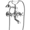 LAKKOAKOAA Rubinetto Vasca Da Bagno Miscelatore Vasca Da Bagno Ottone Due Maniglie Antico Vintage Stile, Rubinetto Doccia Da Muro Con Doccetta E Flessibile Doccia Da 1,5 M, Cromo, Argento