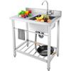 soudesileim Lavello in acciaio inox, autoportante, 80 x 55 x 84 cm, rubinetto girevole a 360°, portasciugamani e flusso di acqua calda/fredda regolabile, lavello da cucina, lavabo multifunzione