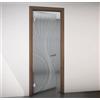 PORTE ITALIANE Porta interna a battente in vetro satinato e disegno sabbiato con Telaio Noce Nazionale e Serratura 80x210 Spingere a Sinistra