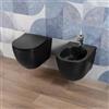 Auria Coppia Sanitari bagno filo muro in Ceramica Nero Opaco - WC Rimless e Bidet Sospesi con Sedile Soft Close, Sgancio Rapido Easy Clean, Installazione a Parete e Design Moderno - Mod. BlackWall