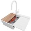 PRIMAGRAN Lavandino da Cucina Bianco 62x50cm, Lavello in Granito a 1 vasca + Rubinetto 40x20cm + Set di accessori, Lavabo da Cucina Incasso al Mobile 40cm - Sydney Ergo S084