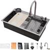 FGNIXLN Lavello a cascata da cucina, lavello in acciaio INOX T304, lavello da cucina multifunzionale da 66x50cm, lavello da incasso, lavandino con rubinetto multifunzionale e vari accessori (66X50CM)