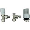 HM Valvole Termostatiche per Termosifoni 3/8x16 Multistrato, Kit Valvola Termostatica ad Angolo con Testina M30 + Detentore + Adattatori 16 mm, Ottone Nichelato, Risparmio Energetico