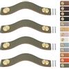 LEREATI 4 Pezzi Maniglie per Mobili in Ecopelle, Maniglie Armadio in Cuoio Pomello in Pelle, Pomelli per Cassetti, Porte, Mobili, Cucina (per Distanza dei Fori 96mm, Oro + Verde)