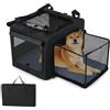 COSTWAY Trasportino Pieghevole per Cani e Gatti, Borsa da Trasporto per Animali con 2 Aperture, Finestra, Cesto Interno in Rete, Tasche Laterali e Porta Bicchiere, Gabbia Morbida e Portatile (S)