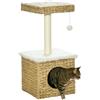 PawHut Albero per gatti a 2 livelli con 1 nicchia, 1 palo sisal, 1 piattaforma di osservazione e 1 pompon sospeso - 2 cuscini rimovibili - giacinto d'acqua