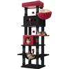 Hzuaneri Albero per Gatti, 170 cm Nero Rosso, 8 Tiragraffi, 2 Grotte | Tiragraffi per Gatti Adulti, Giochi per Gatti, Lavabile, Trespolo per Gattis con Cestini, Amaca, Pompon, MS17018BK