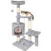 HOMIDEC Tiragraffi per Gatti,112cm Multifunzionale Alberi Tiragraffi Stabile con 4 Pali in Sisal,3 Piattaforme e 1 Cuscino per Albero Gatti Ideale per Gioco e Relax-Grigio