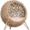 PawHut Cesta Rialzata per Gatti Fino a 10kg, Cuccia per Animali Domestici in Vimini Color Legno (Φ52x58cm)