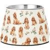 Wudan Ciotola per cani adorabile con disegno di Cocker Spaniel in bianco, ciotola per cibo e acqua in acciaio inox con supporto per il sollievo dei baffi del tuo amato animale domestico