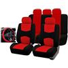 GODGETS Coprisedili Auto Universali Set Completo con Copri Volante - Coprisedili per Auto Anteriori e Posteriori - 4 Colori Disponibili,Nero Rosso,5 * Posti + 1 * Coprivolante