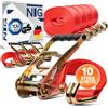 NTG 10 cinghie di tensionamento, lunghezza 10 m ciascuna, portata fino a 5000 kg | Certificazione TÜV/GS | Due parti | Larghezza 50 mm | Secondo la norma DIN EN 12195-2 | Fissaggio del carico