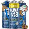 Clima Set ClimaSet - Ricarica aria condizionata 3 in 1 con gas r134a, olio, sigillante per perdite, 2 bombole di gas R134a, tubo flessibile e adattatore HP/LP - Kit Ricarica Gas AC - 510 g
