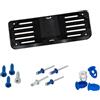 Virsus Kit Portatarga per auto con Banda 0650, misura 37,5x13,5cm, supporto targa universale nera in Polipropilene, Facile installazione, per targhe Europee, 4 Viti, 4 Rivetti e 4 Bottoni (Anteriore)