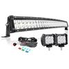 PICAA Curva 22 Pollici 120W Barra Led Fuoristrada+2x 4 18W Faro da Lavoro Led+12V Cablaggio Kit, 6000K Led Bar Offroad, Barra Luce Led per Auto Camion 4x4 Trattore