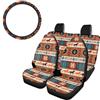 SEANATIVE Coprisedi per auto stile Azteco con motivo cavallo e cactus, set completo per donne e uomini, stile western, universale, coprivolante incluso, accessori per auto, 4 pezzi