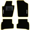 QUEMAR Tappetini Auto per Polo V 2009-2017, Bordo Giallo, 2 Ricami | 6R - 6C / Kit Tappeti Moquette e Gomma su Misura / Set 2 Anteriori + 2 Posteriori / Ricami e Colori Personalizzati