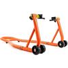 Générique Cavalletto per sollevamento moto da officina con supporti per ruota posteriore a pattini (presa sotto braccio oscillante) - Arancione