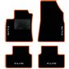 QUEMAR Tappetini Auto compatibili con Renault Clio V anche Hybrid dal 2019/ Kit Tappeti Moquette e Gomma su Misura (Set 2 Anter.+ 2 Poster.)/ Ricami e Colori Personalizzati (4 Ricami, Bordo Arancio)